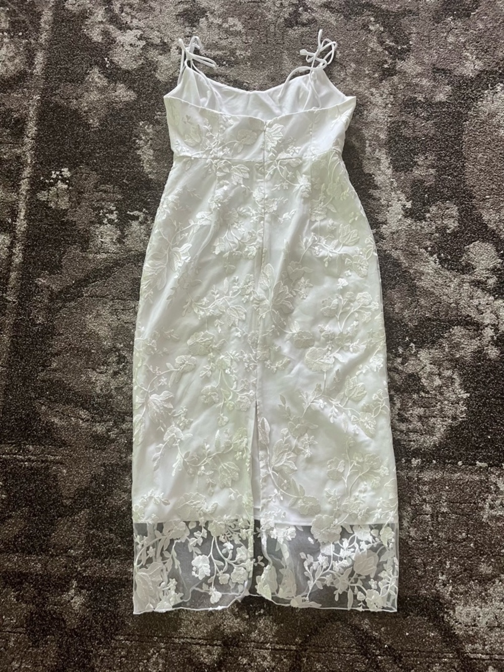 Park & Fifth Ivory Floral Lace Midi Dress with Spaghetti Straps - Picture 3 of 11